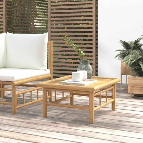 QUAHEAS Gartentisch Bambus 65x55x30 cm naturbelassen wetterfest für Balkon Terrasse Outdoor, robuster Loungemöbel-Anbau mit pflegeleichter Oberfläche für entspannte Momente
