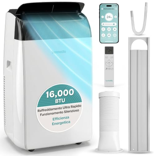 SereneLife Condizionatore Portatile 16000 BTU con WiFi, Climatizzatore Portatile 4 In 1 Caldo/Freddo, Deumidificatore E Ventilatore, Pinguino Condizionatore con Kit Finestra Silenzioso, Casa