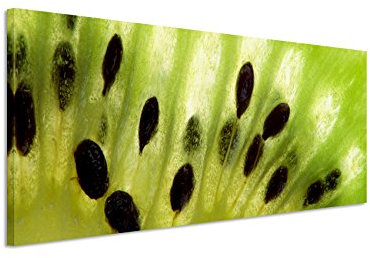 Panorama Fotoleinwand 120x40cm Food-Fotografie – Makroaufnahme einer grüne Kiwifrucht auf Leinwand exklusives Wandbild moderne Fotografie für ihre Wand in vielen Größen