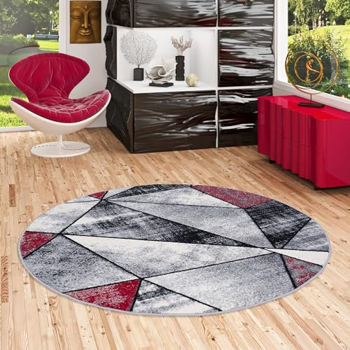 Pergamon Designer Teppich Modern Wohnzimmer Schlafzimmer Esszimmer Kurzflor Brilliant Grau Rot Magic Rund