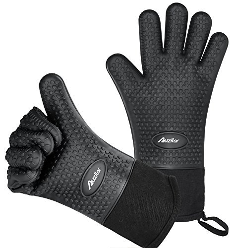 Auzilar Silikon-Ofenhandschuhe, extra lang, hitzebeständig, Küchenhandschuhe mit innenliegendem Baumwollfutter zum Kochen, Topflappen, Grillen, Grillen, Backen, Ofen, Kamin, Camping, Küche und so