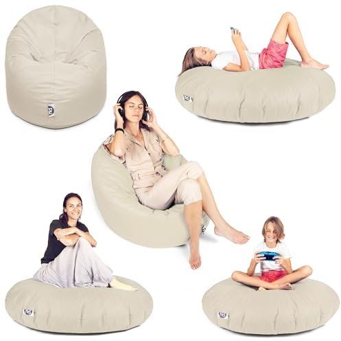 PATCH HOME 2 in 1 Funktion Sitzsack Sessel Bean Bag Sitzsäcke Gaming mit Reißverschluss bereits befüllt - Ø 125cm - Creme