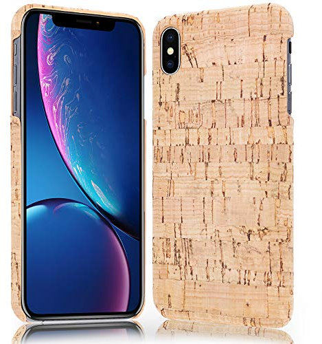 NALIA Kork Hülle kompatibel mit iPhone X XS, Natur-Holz Look Handyhülle Handy-Tasche Cover Case, Dünnes Slim Hardcase Schutzhülle Etui, Backcover Bumper Schutzhülle, Motiv:Light Cork