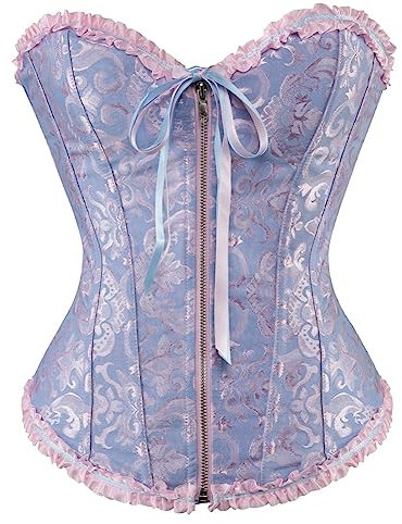 Grebrafan Retro Corsage mit Reißverschluss Clubwear Damen Korsagen (EUR(32-34) S, Blau)