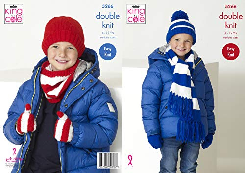 King Cole Big Value DK Knitting Pattern 5266 - Easy Scarves, Headwear Pattern - 4-12 Years