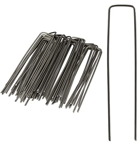 Relaxdays 100er Set Bodenanker, Angeschrägte Enden, Zum Einschlagen, Unkrautvlies, 15 cm lang, 2 mm Ø, Stahl, Silber