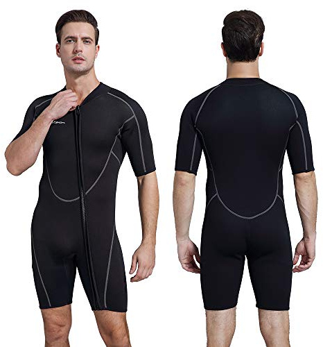 Seaskin Mens 3mm Shorty Wetsuit, Full Body Diving Suit Front Zip Wetsuit for Diving Snorkeling Surfing Swimming Medium