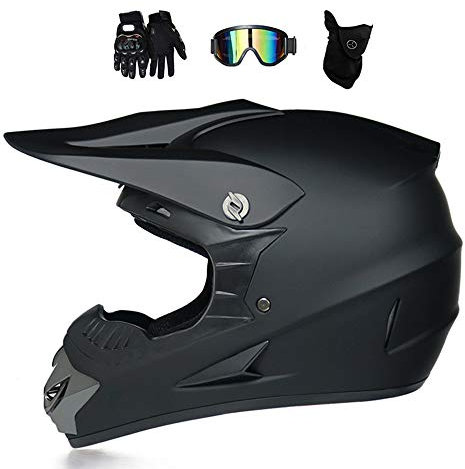 Downhill Helm Set, Motorrad Crosshelm mit Brille (4 Stück), Fullface MTB Helm Herren, Motocross Helm Kinder Crossbike Enduro Off Road BMX ATV Cross Helm Mopedhelm Motorradhelm (XL,Schwarz)