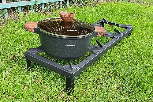 Triple Burner Picnic Camping Cooker Butane Gas Country Stove Cast Iron LPG Triple Burner BBQ Portable Grill, Boiling Ring Outdoor Camping Propane Catering