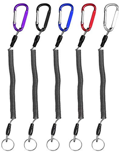 Jinlaili 5 Pièces Porte-Clés en Spirale, Porte-Clés Extensible, Porte Clef Extensible avec Multicolore Mousqueton, Lanière de Pêche, Porte Clé Spirale de Pêche, Kayak, Camping et Chasse