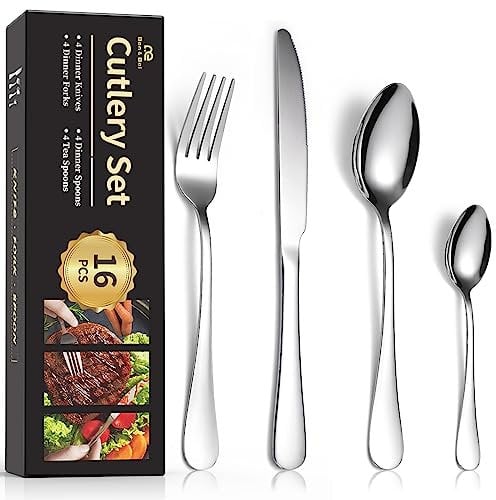 16-Piece Cutlery Set for 4 Persons–Ben & Bel Stainless Steel Knife, Fork and Spoon Tableware Set–Easy-Clean & Dishwasher-Safe