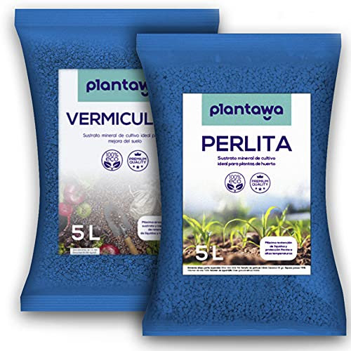 PLANTAWA Perlita y Vermiculita Pack 5L, Tierra para Plantas Sustrato para Plantar Semillas Huerto Urbano, Abono Natural Tierra para Jardín Exterior, Sustratos y Abonos