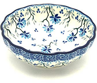 Polish Pottery Bowl - Shallow Scalloped - Small - Clover Field