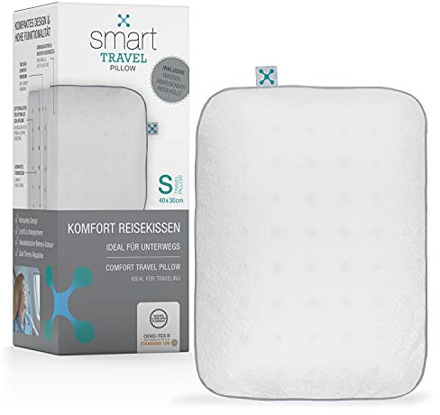 smartsleep® REISEKISSEN I smart TRAVEL Pillow I Nackenkissen aus Memory-Schaum | Orthopädisches HWS Nacken-Stützkissen | Kleines Kopfkissen für Reise & Camping, 40x30x10 cm