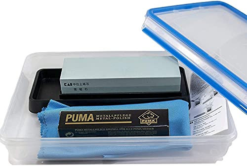 Kai Shun Schleif- und Pflegeset | Schleifstein AP-0305 Wetzstein 400/1000 Körnung Messerschärfer von Damastmesser + Polierpaste und Tuch | VK: 89,90 €