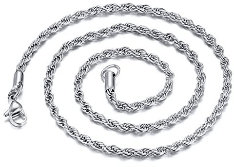 Gualiy Ketten Für Männer Ketten Für Frauen Ohne Anhänger, Titan-Silber-Rechteck-Ketten-Halsketten für Männer Frauen, Silber-2mm-61cm