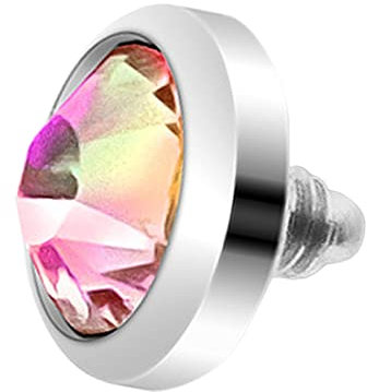 Taffstyle Dermal Anchor Piercing Skin Diver Anker Aufsatz Kugel Aufsatzkugel Ball Flach Stecker mit Strass Stein Kristall 3mm Silber Rainbow