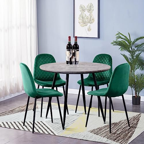 GOLDFAN Runder Esstisch mit 4 Stühlen Set 80cm Runder Esstisch aus Holz mit 4 Samtenen Sitzplätzen für Esszimmer Küche, Grün