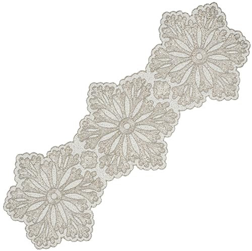 Handgefertigter Tischläufer mit Perlenbesatz für Weihnachten, Ostern, Hochzeit, Heimdekoration, 33 x 91,4 cm, Silber/Weiß