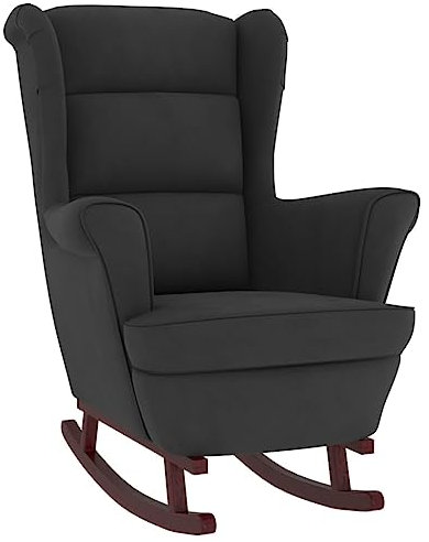 vidaXL Schaukelstuhl mit Massivholz-Gummibeinen Relaxstuhl Schaukelsessel Schwingsessel Relaxsessel Schwingstuhl Polstersessel Sessel Schwarz Samt