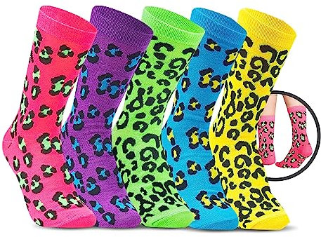 CityComfort Wadenstrümpfe Damen Bunte Socken Lustig für Jugendliche & Frauen, bequeme Damensocken, 5er Set (Leopardenmuster)