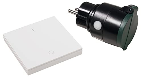 MC POWER - Funk-Wandtaster + Funk-Steckdose outdoor schwarz | Comfort | Funk-Schalter, Dimmer max. 70m bis zu 10 Empfänger steuerbar universell einsetzbar