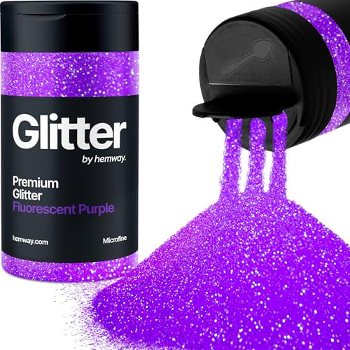 Hemway Premium Glitter Shaker - Fluorescent Purple | Microfine Metallic Flake Sequins for Resin & Epoxy Crafts | Craft Supplies for Tumblers, Festival, Hair, Face, Body, Eye & Nail Art | 125 g