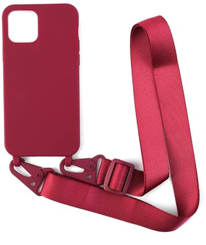PuYu Zhe Compatible With iPhone 14 Case,Soft Matte Silicone TPU Crossbody Cover with Adjustable Neck Cord Lanyard Strap,Slim Stylish Shockproof Lanyard Case-Wine Red