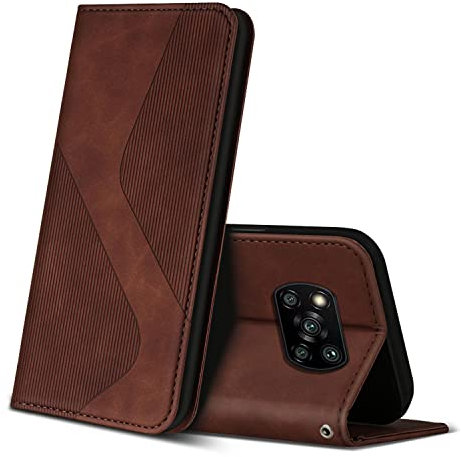 ZONNAVI Hülle für Xiaomi Poco X3 Pro/Poco X3 NFC/Poco X3, PU Leder Handyhülle mit Kartenfächer, Flip Wallet Case Schutzhülle für Xiaomi Poco X3 Pro/Poco X3 NFC/Poco X3 (Braun)