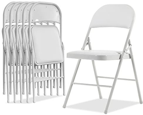 Karl home Klappstühle mit gepolsterten Sitzen, für drinnen und draußen, tragbar, stapelbar, mit Stahlrahmen, für Veranstaltungen, Büro, Hochzeit, Party, 150 kg Kapazität, Weiß, 6 Stück