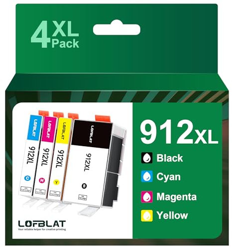 LOFBLAT 912XL 912 XL Multipack Druckerpatronen Ersatz für HP Patronen 912XL für HP Officejet 8012 8014 8010 8015 für HP OfficeJet Pro 8022 8020 8024 8025(Schwarz Cyan Magenta Gelb,912XL 912 XL,4 Pack)