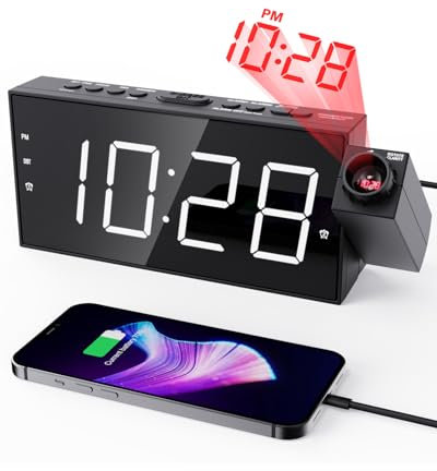 ROCAM Alarm Clocks for Bedrooms with Projector, Loud Alarm Clock for Heavy Sleepers, Digital Alarm Clock with LED Large Display, Adjustable Dimmer, Snooze,