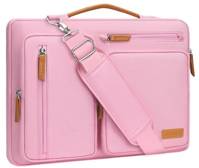 MOSISO 360 Protective Laptop Bag 16 inch, 15-15.6 inch Computer Shoulder Bag Compatible with MacBook Pro 16, HP, Dell, Lenovo, Asus, Side Open Messenger Case &4 Zipper Pockets&Handle, Pink