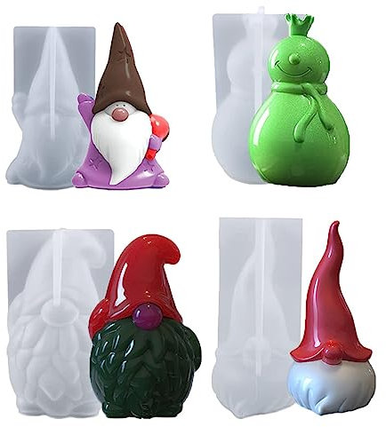 4er-Set Silikonformen Weihnachtsmann Weihnachten Zwerg Kerzenformen, 3D Wichtel Schneemann Silikonform Kerzen Formen, DIY Handgemachte Kerzen Gießform Schokoladenform Für Weihnachten Deko (Stil A)