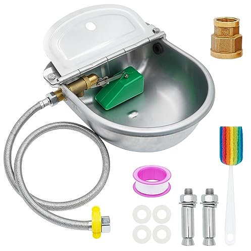 MUALROUS 8 in 1 Automatic Cattle Drinker Dog Water Bowl Dispenser 2.5L Stainless Steel Outdoor Dog Water Bowl Self-Filling for Cattle Cow Horse Donkey Chicken Pets Goat