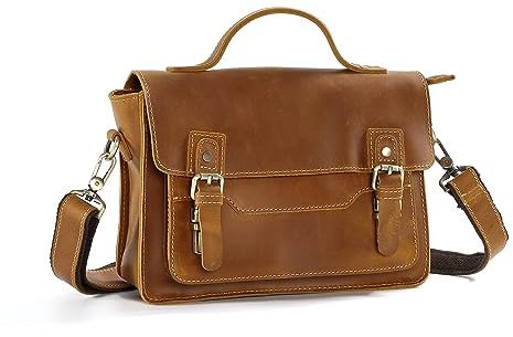 AIGUONIU Vintage Handgefertigte Unisex Business Herren Crossbody Satchel Umhängetasche Echtes Leder Kleine Messenger Bag, Braun