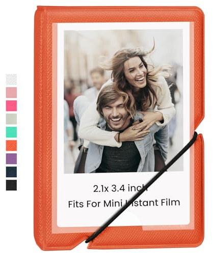 Lifting 28 Pockets Mini Instant Cameras Photo Album Fits For Fujifilm Instax Mini 70 7s 8 8+ 9 11 25 50s 90, Polaroid PIC 300，Lomographers (Salmon Orange)