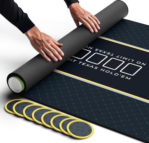 Newverest Poker Table Top 178 x 89 cm, Texas Hold'em Poker Mat for Home Game Nights Up to 10 Players, Casino Poker Topper Cloth for Tables in Zipper Storage Bag with 8 Coasters in Poker Gift-Ready Box