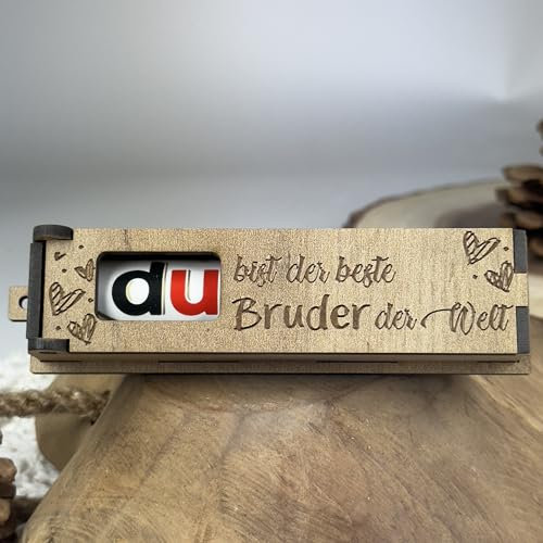 Urhome Geschenkbox Du bist der beste Bruder Gravur mit Duplo Schokoriegel - Herzen Holz Box mit Spruch inkl. Schokolade Riegel - Danke Bruder Geschenk graviert