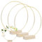 Pilikoll 3 Stück 20cm Gold Blumenkranz Makramee Ringe mit 3 Holzständer Gold Metallringe zum Basteln Makramee Ringe Metall Deko Ringe DIY Floral Hoop mit Holzsockel für DIY Handwerk, Makramee