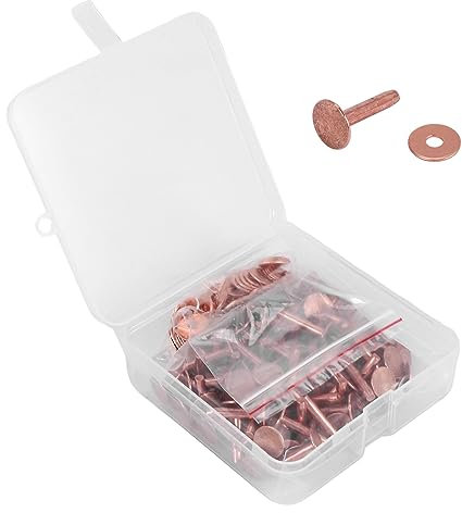 KOLEV Set di 100 rivetti in rame e rondelle per cuoio e rame, rivetti di fissaggio per portafogli collari in pelle fai da te forniture artigianali