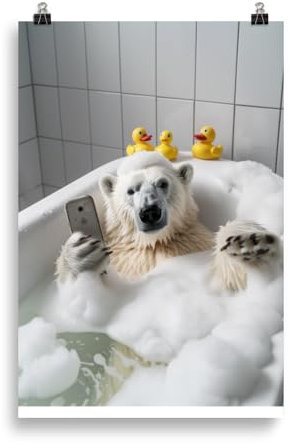 Generisch Tiere in der Badewanne - Eis-Bär Badezimmer-Bild, Klo-Poster, Deko fürs Badezimmer oder Gäste-WC, Lustig, Ungerahmt