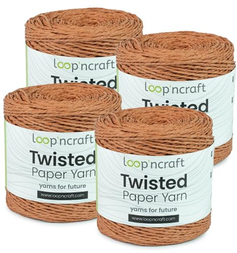 Papiergarn 4er-Set, Ziegelfarbe, Loopncraft, 1000m - 600g, Twisted Paper Yarn, Natürliches Papierkordel