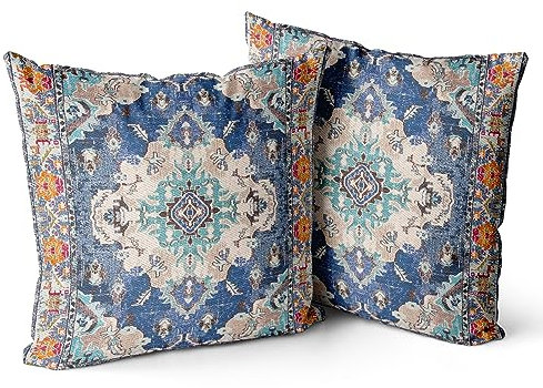 Snylcce 2er Set Boho Kissenbezüge Dekokissen 50 x 50 Samt Soft Kissenbezug Böhmischer Retro Ethno Dekorative Kissenhülle Zierkissenbezüge für Sofa Schlafzimmer Wohnzimmer Zuhause Dekoration blau