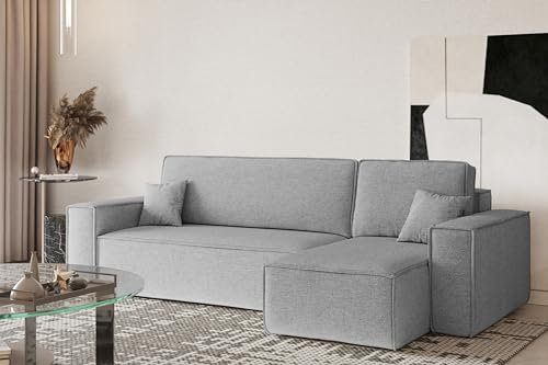 Kaiser Möbel, Ecksofa mit schlaffunktion, mit Bettkasten, Schlafsofa Best, Designer L-Form Sofa, Modern Design Couch, Polsterecke, Freistehend, Stoff Neve Grau Rechts