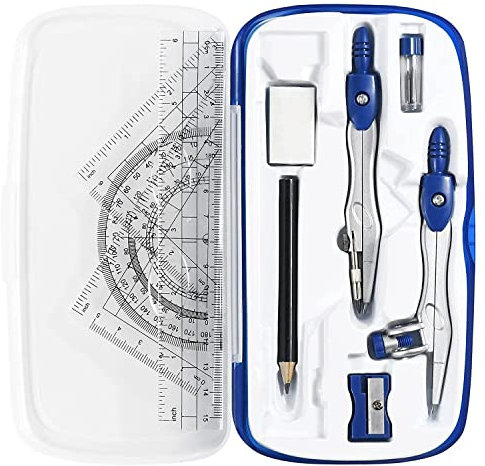 Yuuinnter 10 Piece Math Geometry Kit Sets Student Supplies for Drafting and Drawings with Shatterproof Storage Box
