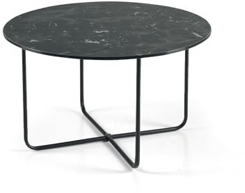 Mondo Viro Runder Couchtisch Jon mit Fuß aus schwarz lackiertem Metall (Schwarz/Keramik in Marmoroptik, Couchtisch - cm Ø 60 x 33 h)
