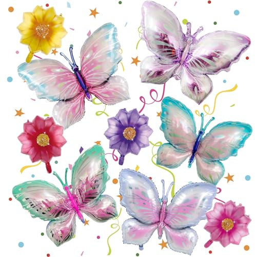 9 Stück Schmetterling Deko, Geburtstag Schmetterling Luftballon, Geburtstag Mädchen Blumen Ballo, Geeignet Für Verschiedene Anlässe Schmetterling Mottoparty Kindergeburtstag Dekoration
