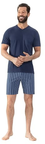 Mey Nachtwäsche Serie Straight Herren Schlafanzüge kurz Yacht Blue (XXL)