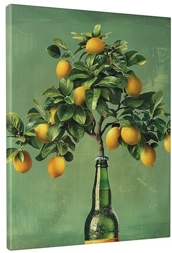 Spring Lemon Tree Canvas Wall Art, Green Brown Season Lemon Natural Style Poster Prints, Decorative Art for Home, Living Room, Kitchen, Holiday Decor 8x12 Inch